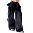thumbnail image 2 of Karymi Sweatpants Women Solid Layered Ruffle Skirt Overlay Cargo Pants, Lace Spliced Side Decor, Drawstring Cuffed Ankle Hem Streetwear Pants With Pockets Linen&nbsp;Pants&nbsp;Women, 2 of 6