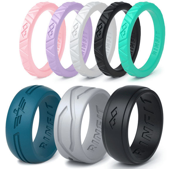 8 pack Silicone Wedding Rings | 5 Silicone Wedding Bands for Women and 3 Silicone rings for Men | Comfortable and durable wedding ring replacement