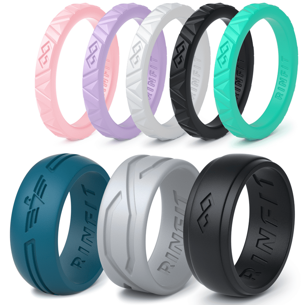 Rinfit - 8 pack Silicone Wedding Rings | 5 Silicone Wedding Bands for