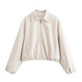 thumbnail image 2 of Cropped Baseball Jackets for Women 2025 Long Sleeve Lightweight Zip Up Lapel Casual Jackets with Pockets Outerwear, 2 of 3