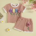 thumbnail image 2 of KPOPLK Baby Girl Summer Clothes 2 Piece Short Sleeve Waffle Knit Flower Embroidery with Elastic Waist Shorts Outfits Set 1t 2t 3t 4t 5t 6t(12-18 Months,Pink), 2 of 8