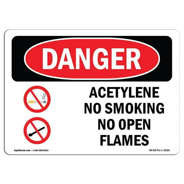 SignMission OS-DS-A-1824-L-1016 18 x 24 Po Signe de Danger OSHA - Acétylène Non Fumeur Pas de Flammes Nues