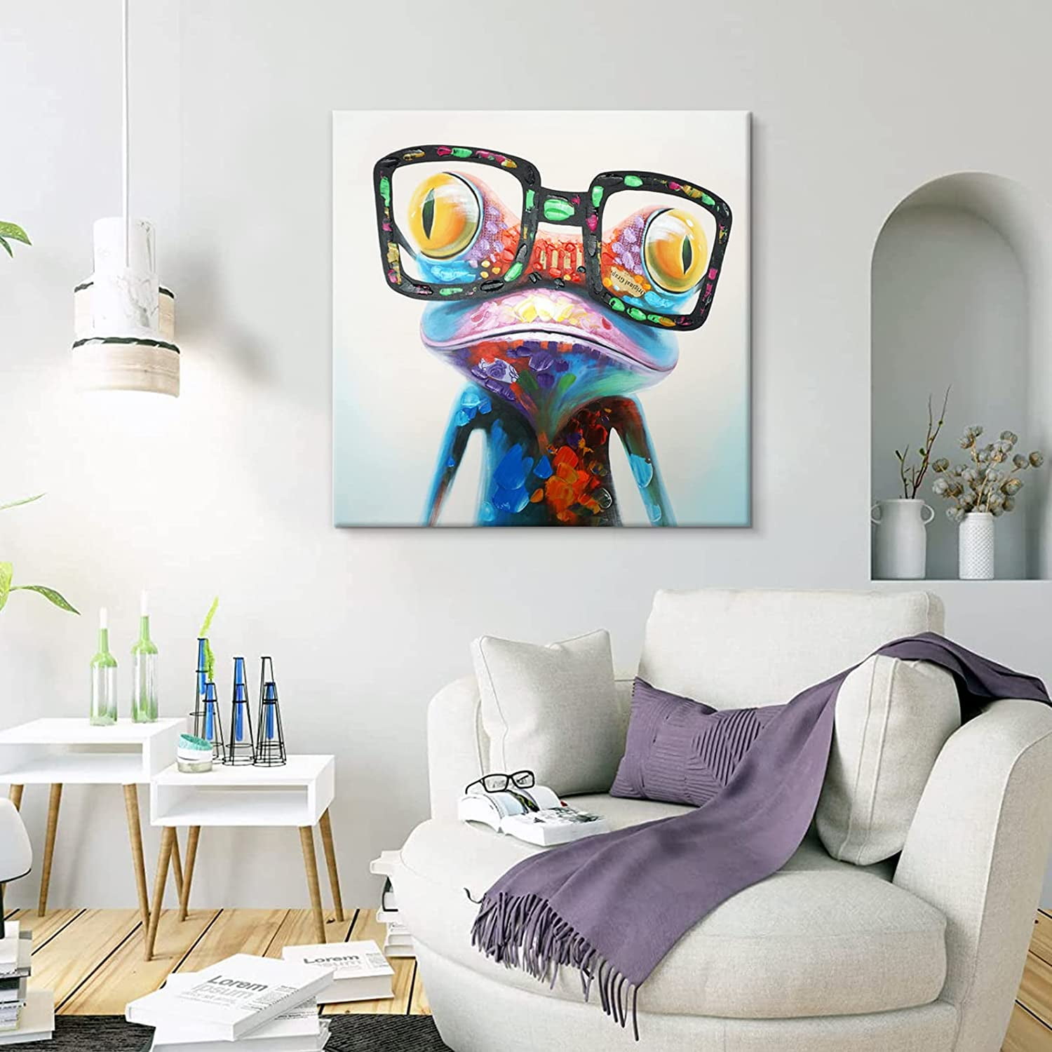 手書き油絵 glasses frog 額付 絵画 インテリア 油彩画 絵画