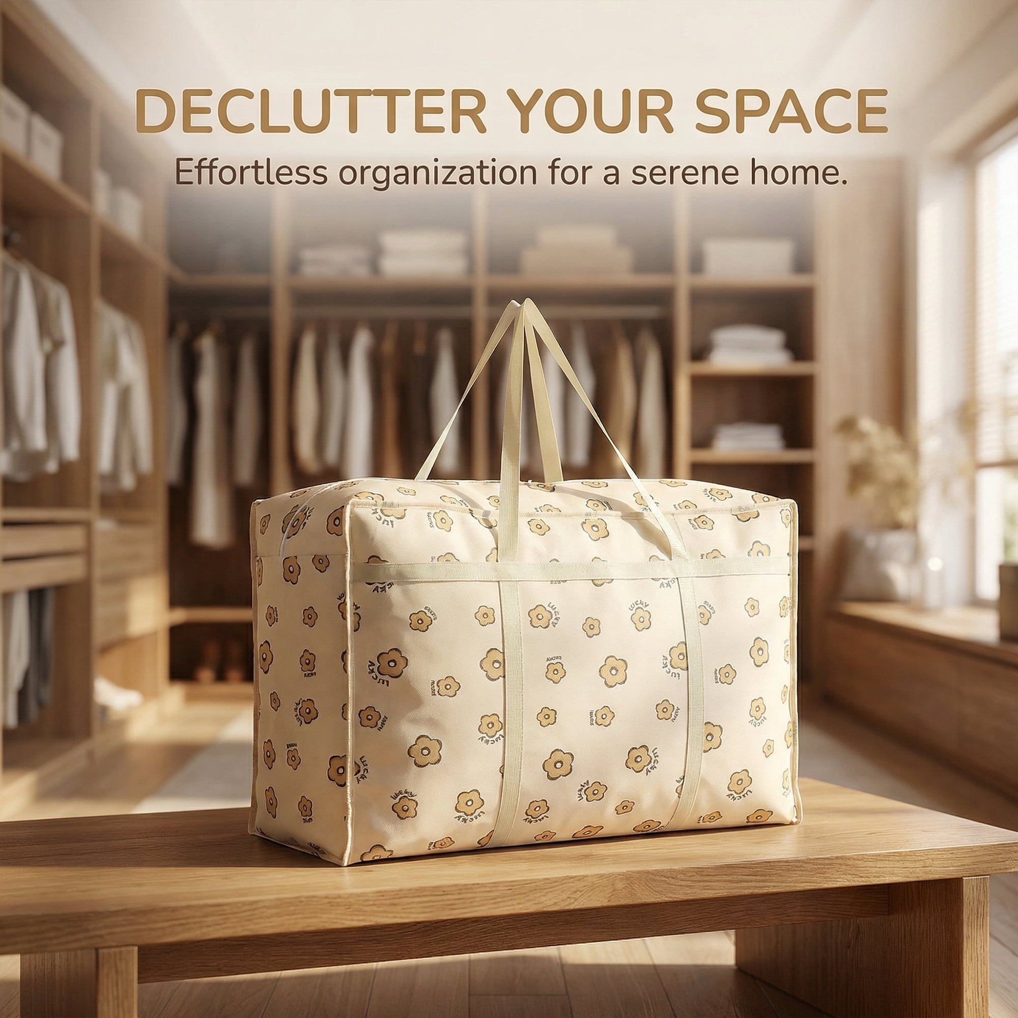 Unique Bargains Foldable Storage Bags for Organizing Clothing Flower 23.6"x15.7"x9.8"