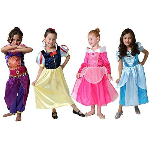 Making Believe Classic Storybook Princess Dress 4 Pack Set - Blue/Purple/Hot Pink/Yellow and Red - Assorted Size 3-6 Years (2-4 and 4-6)