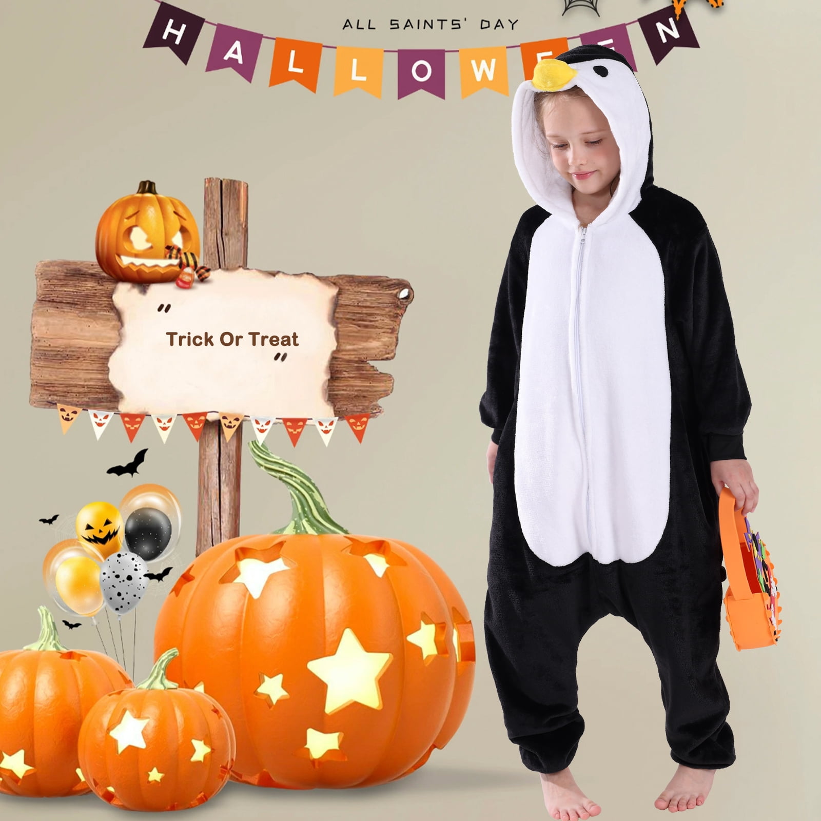 SWEETXIN Kids Penguin Onesie Pajamas Halloween Plush Costume Sleepwear Christmas Gift for Girls Boys Jumpsuit 6Years