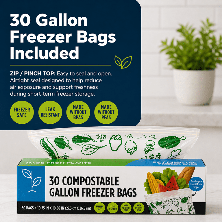 LunchSkins, Ziptop Compostable Food Storage Bags, Gallon, Freezer