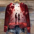 thumbnail image 1 of Qiopertar Mode de la Saint-Valentin Chandail en Molleton Décontracté à Manches Longues Col Rond Imprimé pour Femmes Offres de la Semaine Liquidation à Moins de 5$ Économie jusqu'à 90 % de Réduction, 1 of 4