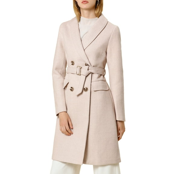 MODA NOVA Juniors Shawl Collar Double Breasted Chevron Belt Leisure Long Blazer