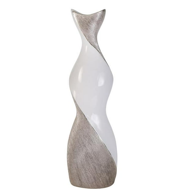 Sagebrook Home 14641-01 24 in. Ceramic Twisted Vase, White & Silver