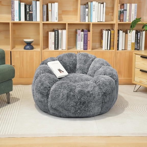 Baxluxe Oversized Bean Bag Chair, Comfy Flower-Shape Adult Bean Bag Chairs, Comfortable Memory Foam Chair with Dutch Velvet Cover,Lounge Floor Sofa for Gaming, Reading,Gray