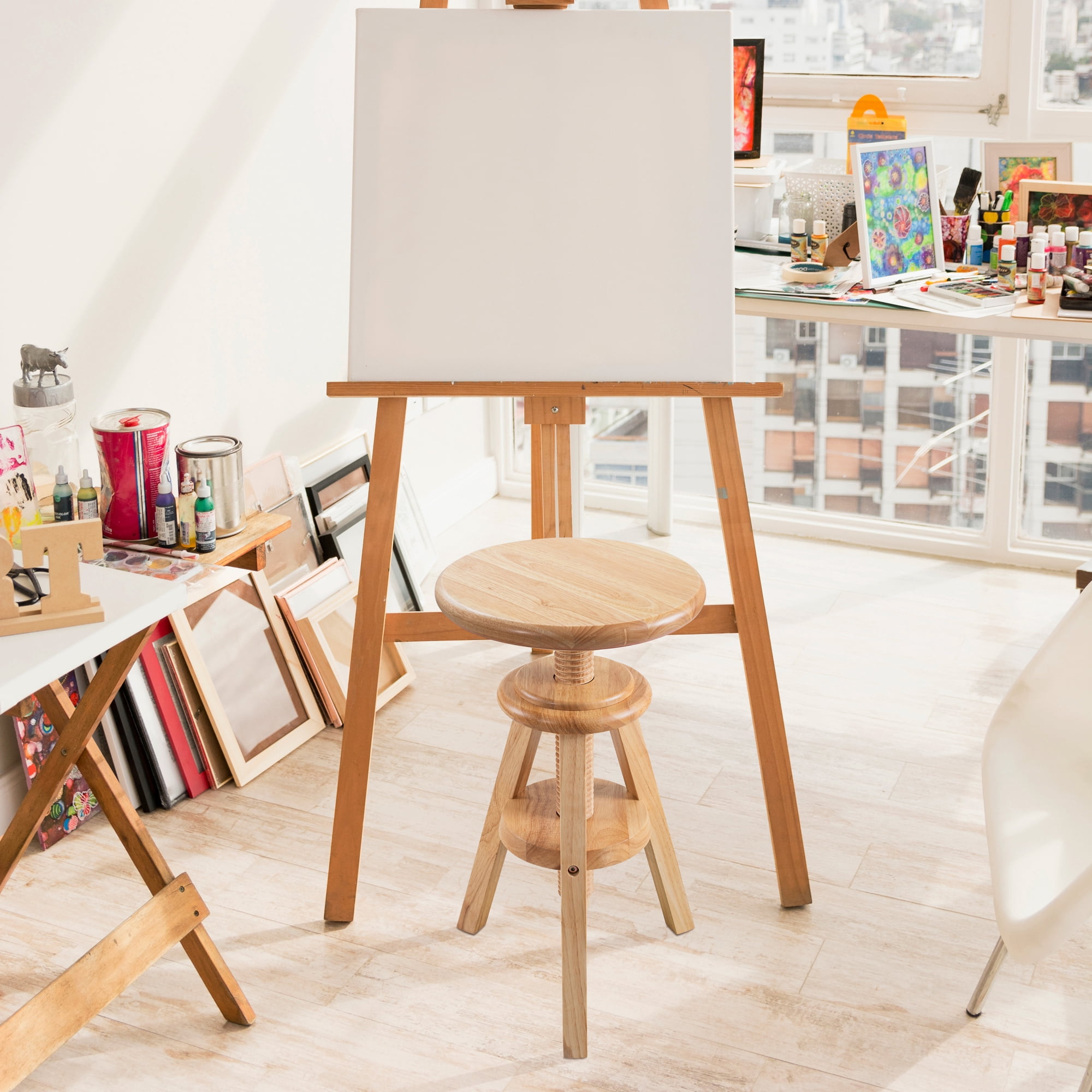eHemco Swivel Wooden Adjustable Counter Bar Stool, 18.9 to 25.2 Inches Height, Natural