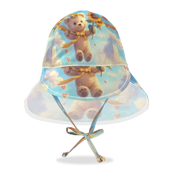 YAZAOO Sun Hat Wide Baby Summer Sun Protection Bear with Sunflowers Printed Hat