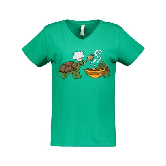 Inktastic Cute Turtle Chefs Making Soup Women's V-Neck T-Shirt