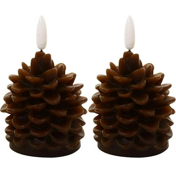 2pcs Flameless Pinecone Candles Battery Operated with 6 Hour Timer Led Electronic Candle for Christmas Home Party Decoration