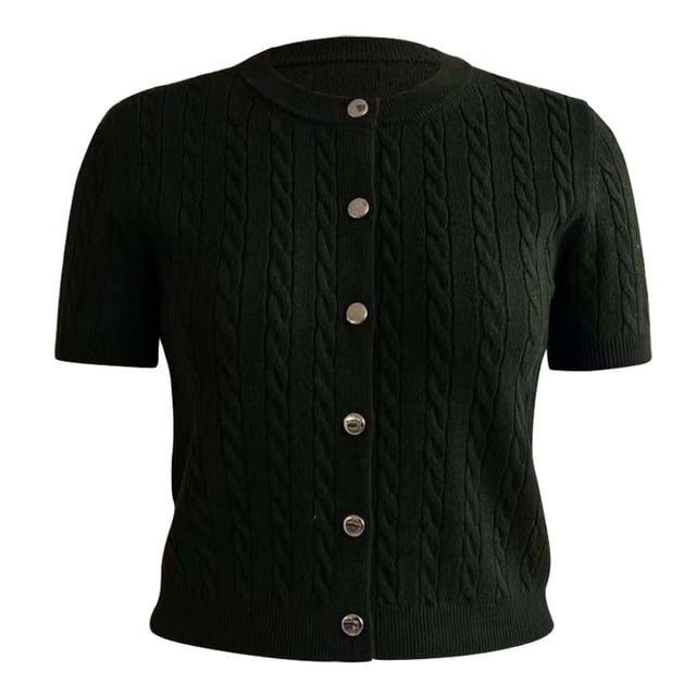 Suéter George para Mujer, Tejido de Cable, Botones Dorados, Manga Corta Militar Talla Ch
