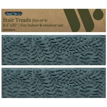 Bungalow Flooring Waterhog Stair Treads (Set Of 4) - 8 1/2 X 30 Inches Durable Water-Trapping Indoor/Outdoor Floor Covering Boxwood Collection - Made In Usa Bluestone