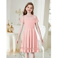 thumbnail image 3 of Oudiya Girls Contrast Mesh Short Sleeve A Line Party Dresses Pink Formal Dress with Pockets for Tween 5-12Y, 3 of 7