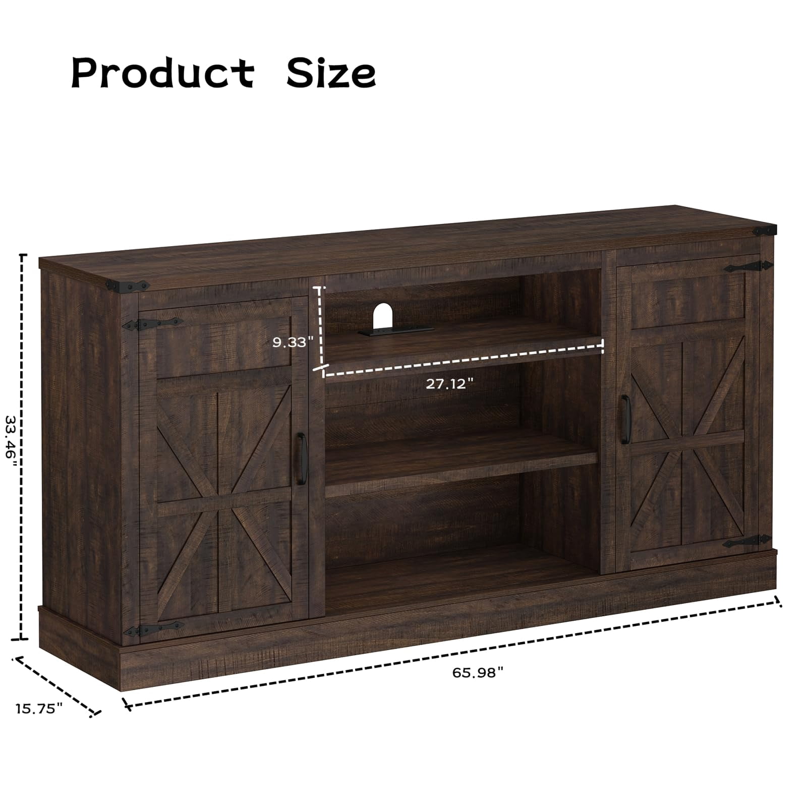 66''W Kitchen Buffet Sideboard Bar Cabinet with Power Outlet, Farmhouse Coffee Bar Cabinet with 4 Tier 9 Storage Shelves