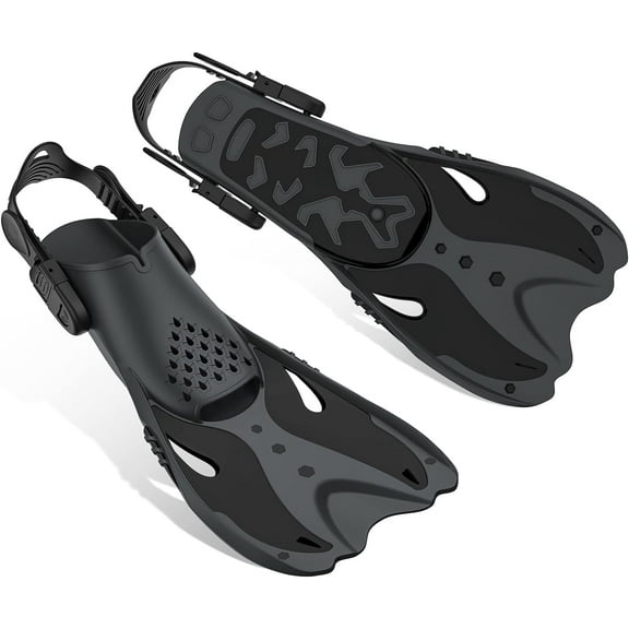 MATEPROX Adult Swim Fins Adjustable Short Blade Dving Flippers Travel Size for Snorkeling-S/M, Black
