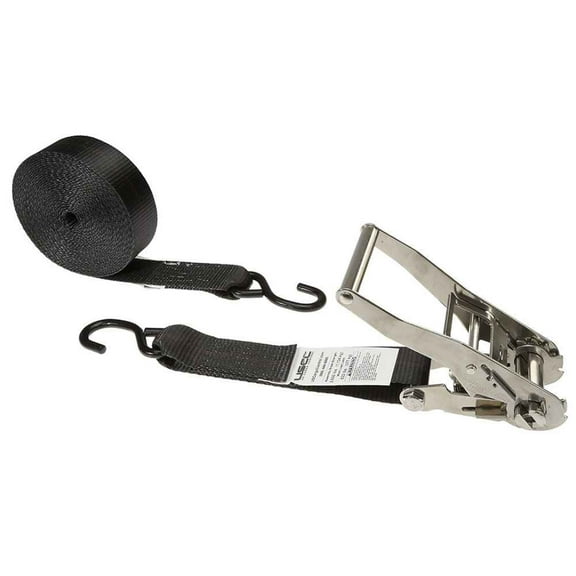 2" x 10' Black Stainless Steel Ratchet Strap w/ Vinyl Coated S-Hooks