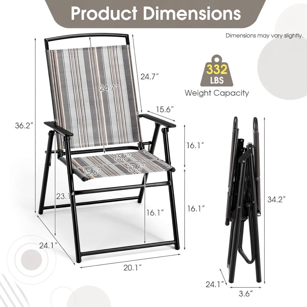 Hommoo 2-Pack Folding Patio Sling Chairs, Space-Saving Outdoor Dining Chairs, No Assembly Required, Gray