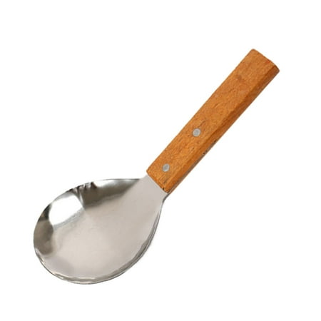 

Kitchen Stainless Steel Rice Spoon Soup Scoop Food Serving Spoons with Wooden Handle Utensil Tableware for Home Restaur