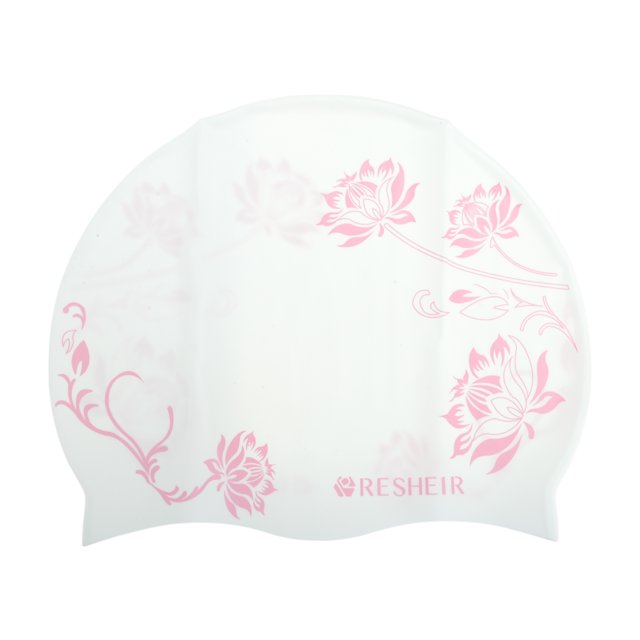 Ofertas Únicas 1 Pc Gorro de Baño de Silicona Impermeable Impreso de Loto Rosa Blanco