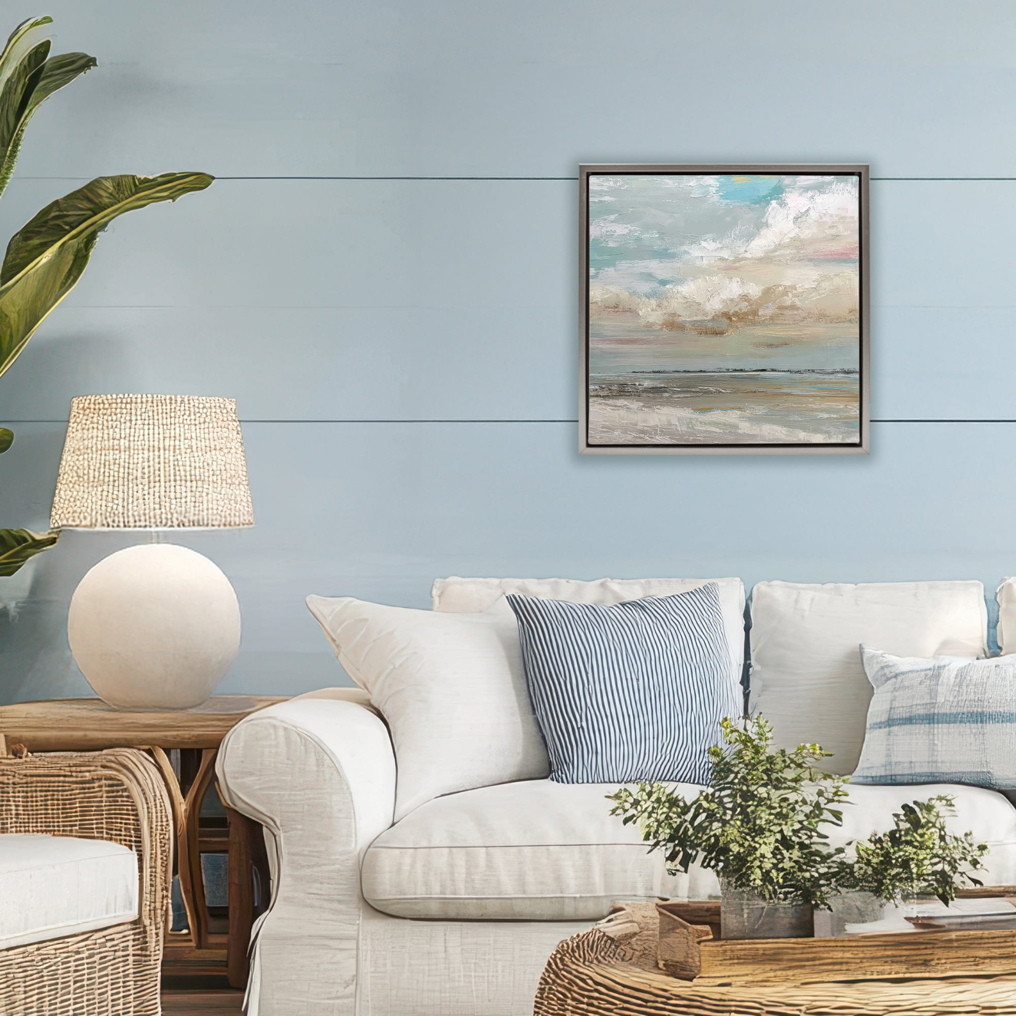 Stupell Industries Cloudy Beach Brushstrokes Gray Framed Floater Canvas Wall Art, design by Kim Curinga
