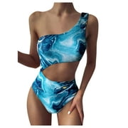 Koudehua One Piece Swimsuit for Women Sexy Star Print One-shoulder Bikini Bathing Suit