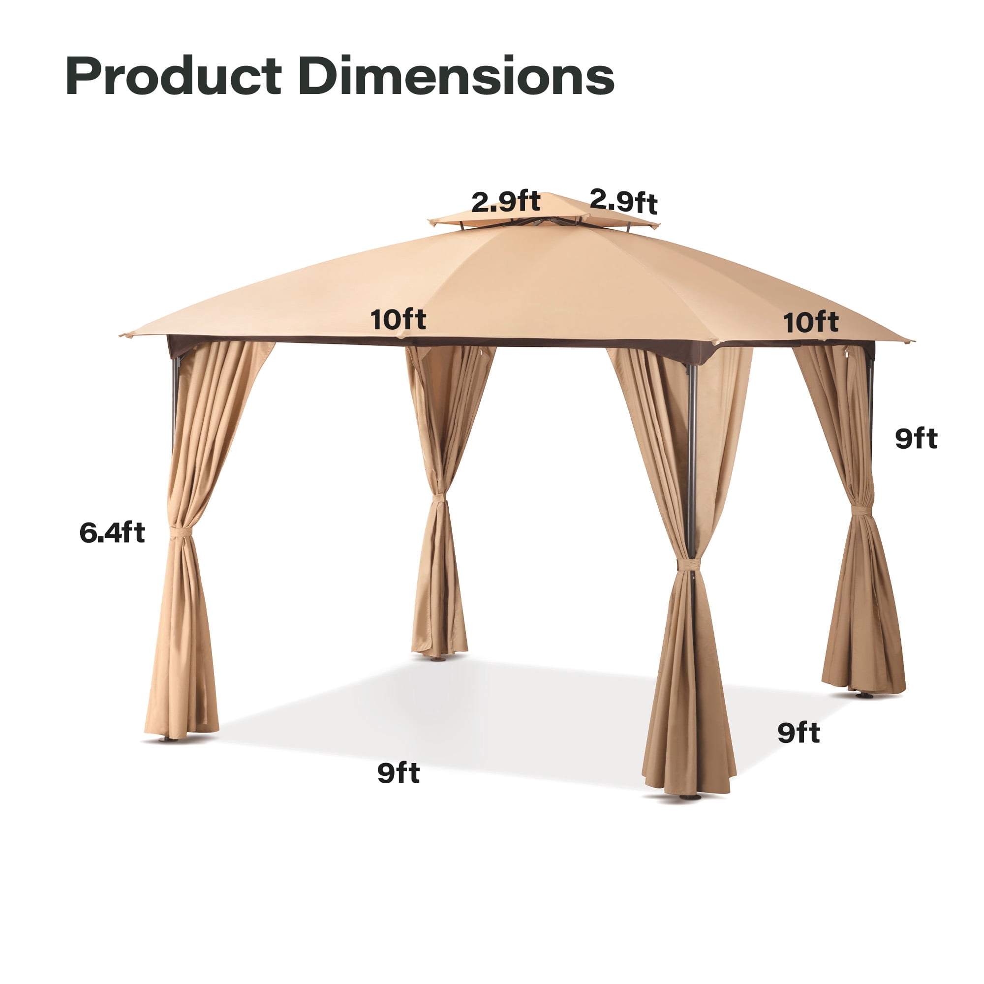 KAMEROUT 10'x10' Outdoor Gazebo with Privacy Screens & Expansion Bolts, Patio Double Roof Metal Frame Gazebo for Garden, Backyard, Khaki