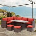 thumbnail image 6 of Superjoe 7 Piece Outdoor Conversation Set All Weather Wicker Sectional Sofa Set with Dining Table and Ottoman,Red, 6 of 8