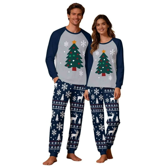 Uaswgudfs Christmas Family Matching Pajamas Dad’s Set, Christmas Tree & Snowflake Print Long Sleeve Crew Neck Top   Dual Pocket Pants, Festive Holiday Sleepwear for Dad – Walmart Bestseller