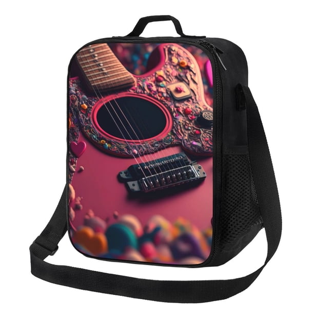Balery Romantic Heart Guitar Caja de Almuerzo y Bolsa de Almuerzo para Hombres y Mujeres, Bolsa de Almuerzo Reutilizable con Gran Capacidad, Bolsa de Almuerzo Aislada