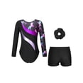 thumbnail image 2 of Miutii Gymnastics Leotards with Shorts for Girls Kids Biketard Tumbling Outfits Deluxe Ballet Dance Bodysuit Black&Purple 14, 2 of 5