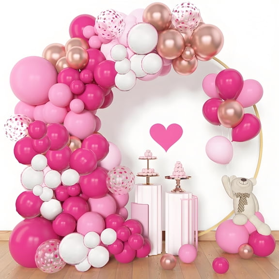 110PCS Pink Balloon Garland Arch Kit with Glitter Balloons, 18/12/10/5 Inch Latex Balloons Assorted Sizes for Birthday, Princess Party, Wedding & Baby Shower Decorations
