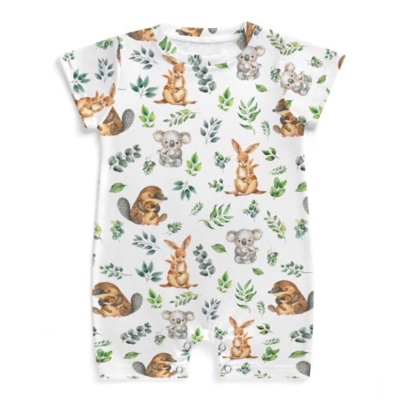 Baby Australian Animals Newborn Infant Baby Romper Boy Girl Koala Kangaroo Tropical Leaves Summer Round Neck Short Sleeve Jumpsuit Bodysuit