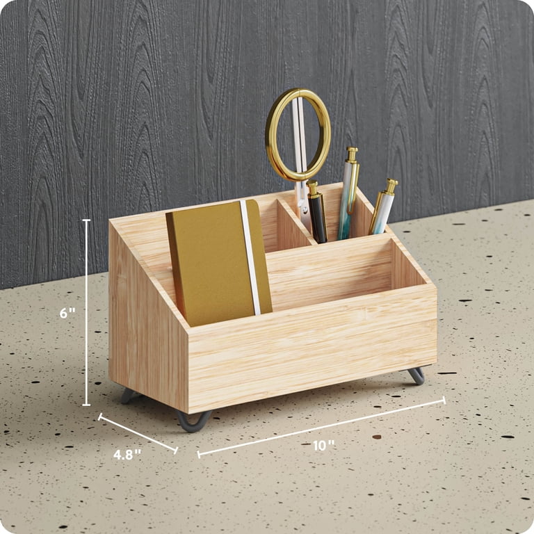 U Brands Verona Desktop Organizer, Bamboo, 3-Compartment photo 2