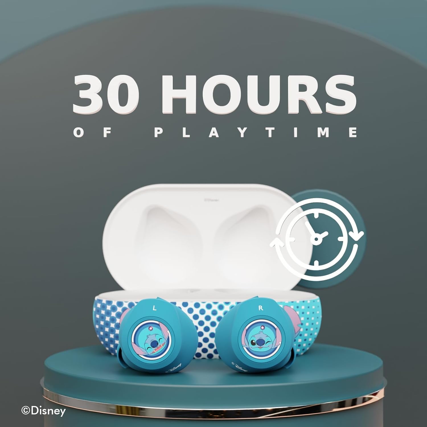 Disney Lilo and Stitch Bluetooth Earbuds with Charging Case, Wireless Earphones with Mic, 30 Hours Playtime