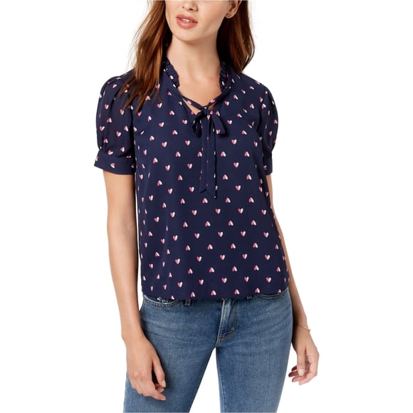 Maison Jules Blusa de punto con corazón anudado en la parte delantera para mujer, azul, XS