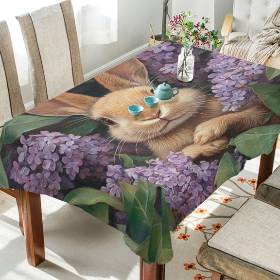 BZSMCE Square Tablecloth Cute Rabbit Hide in The Foral Pattern Tableclothes