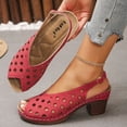 thumbnail image 3 of Rokment Women's Platform Dress Sandals for Ladies Summer Fashion Casual Leather Hollow out Fish Mouth Open Toe Chunky Block Mid Heel Slingback Sandals Red Size 6.5, 3 of 7