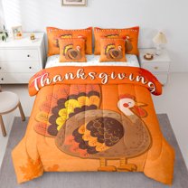 Castle Fairy Cartoon Turkey 7Pcs Bedding Comforter Set for Children Teens,Thanksgiving Day Queen Bedding Sets Super Cozy,Autumn Fall Queen Sheet Sets,Microfiber Bedroom Decor