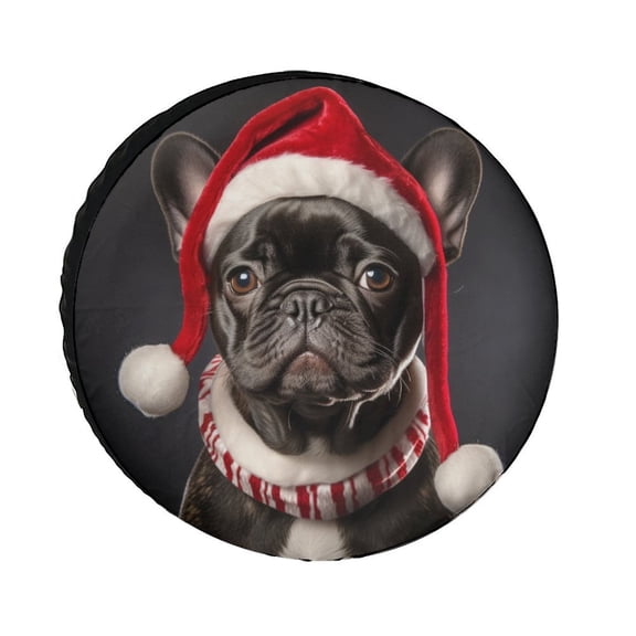 French Bulldog Wear Santa Hat Spare Tire Cover Pet Dog Lover Gift Weatherproof Wheel Protectors for Trailer SUV Truck Camper Travel Trailer Accessories 12inch