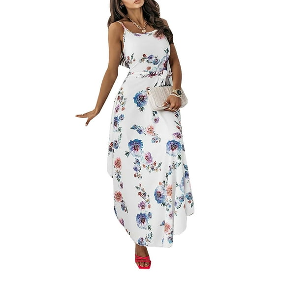 Gvmfive Women Summer Casual Sleeveless Floral Print Maxi Long Dress