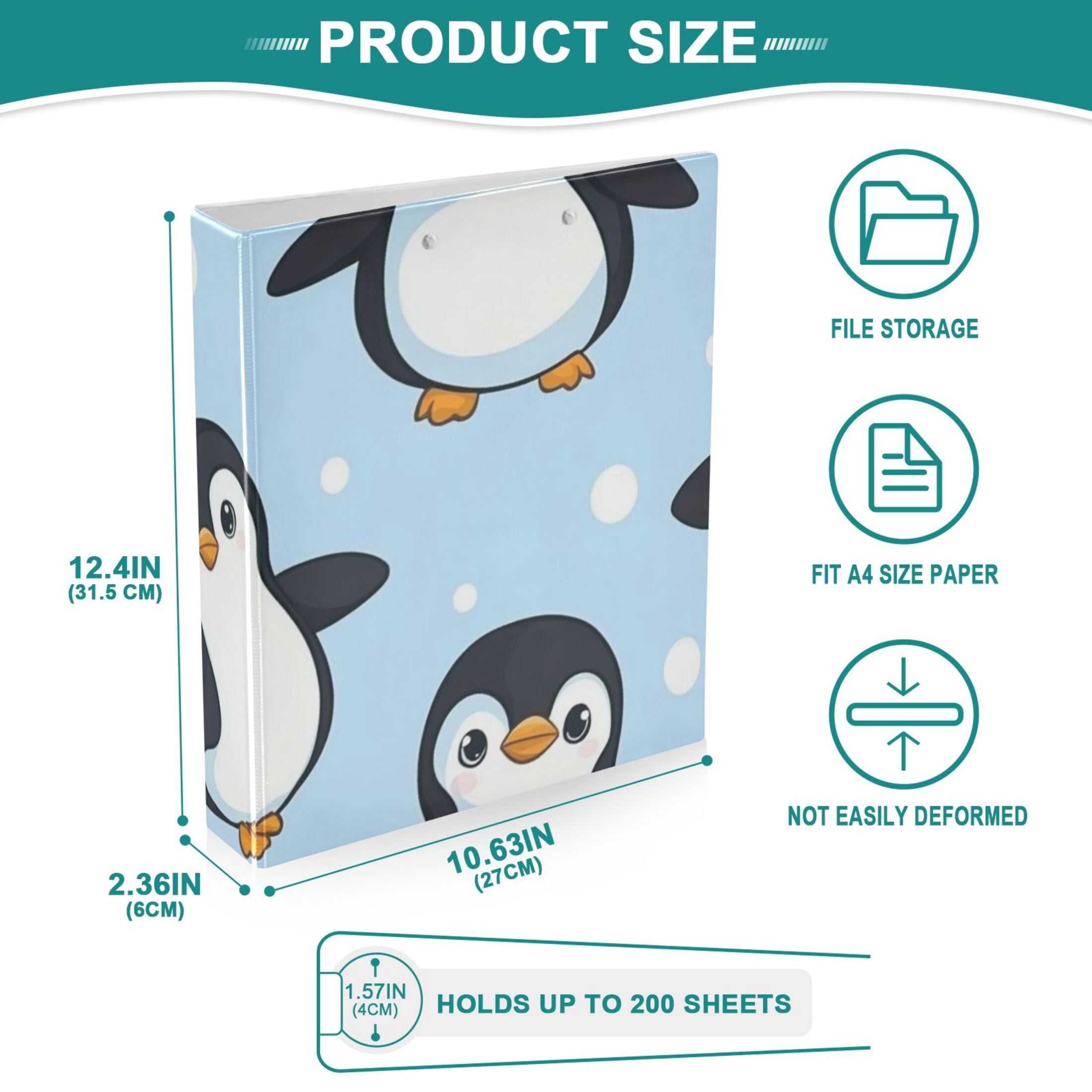Penguins in Blue 3 Ring Binders 1.5 inch Hardcover File Folders with Interior Pockets A4 Size Organizer for School Office Hospital Set of 2