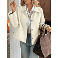 thumbnail image 2 of PUWEI Womens Short Trench Coat Plaid Lining Lapel Classic Casual Single Breasted Jacket Outerwear with Pockets, 2 of 7