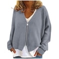 thumbnail image 2 of Bovxnpu Womens Flannels Fall Cropped Shacket Jacket Long Sleeve Zip Up Coat Fall Fashion Trendy Outfits Women's Warm Fuzzy Zippered Cardigan Jacket with V Neck and Long Sleeves, 2 of 6