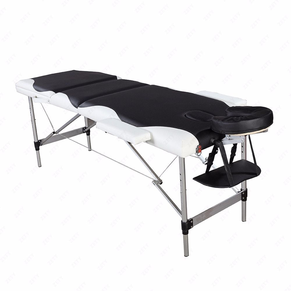 3 Sections Folding Portable Massage Table, Aluminum Beauty Salon SPA Tattoo Chair Bodybuilding, Massage Bed Fitted for Facials, Tattoo Sessions and Body Piercings Black with White Edge - Walmart.com