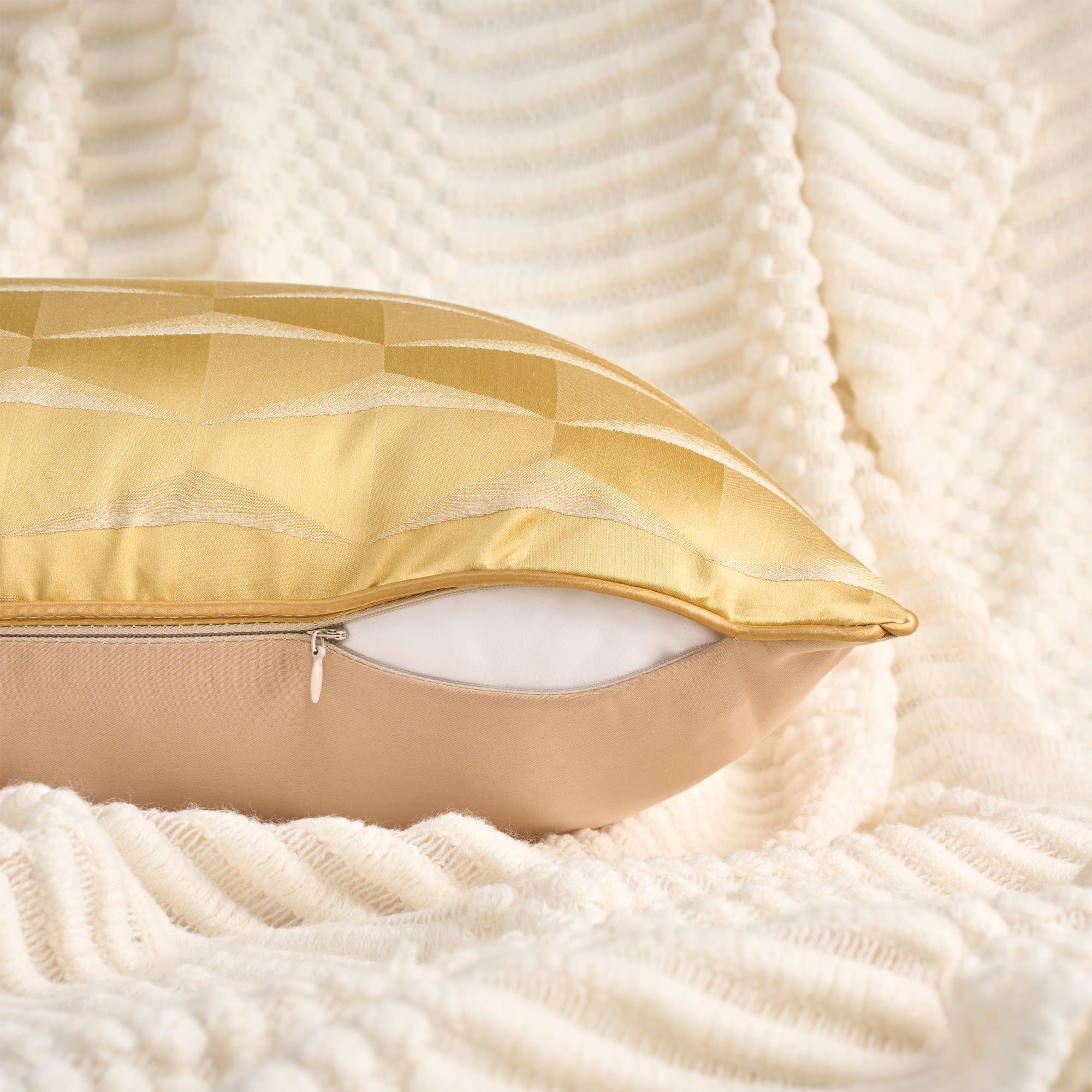Unique Bargains 2pcs Satin Throw Pillow Covers for Sofa Bed Room Yellow 20" x 12"